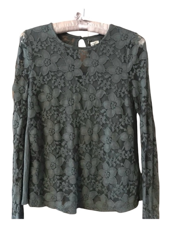 Hollister Tops - Hollister Forest Green Floral Lace Keyhole Blouse Top XS Holiday Date Night